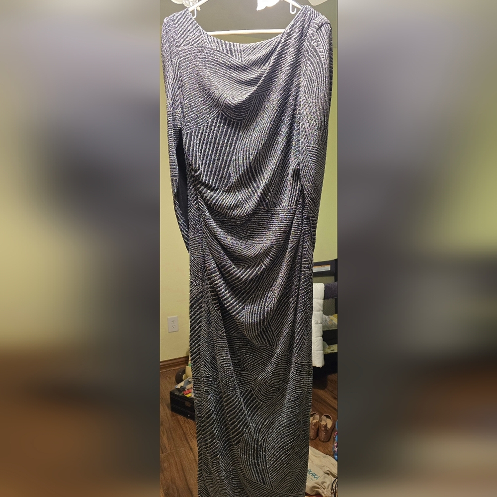 R & M Richards Silver Maxi Slip Dress Ruched Casual - Picture 4 of 5